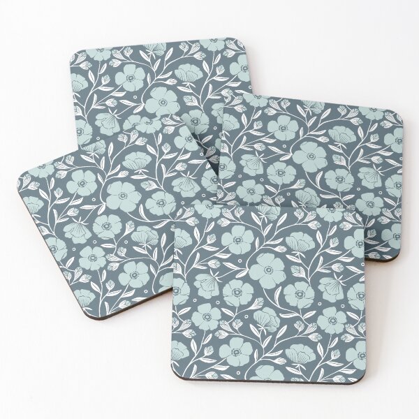 Item preview, Buttercup historically inspired floral design, blue variants designed and sold by Caroline Rausch.