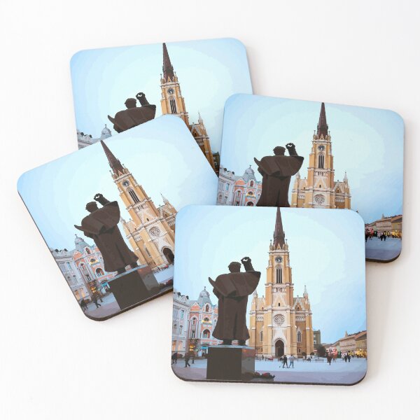 Item preview, Novi Sad Cityscape Art Print - Vibrant Cathedral and Statue Illustration - Serbian Urban Landscape - Travel Inspired Decor designed and sold by ramonascarlett.