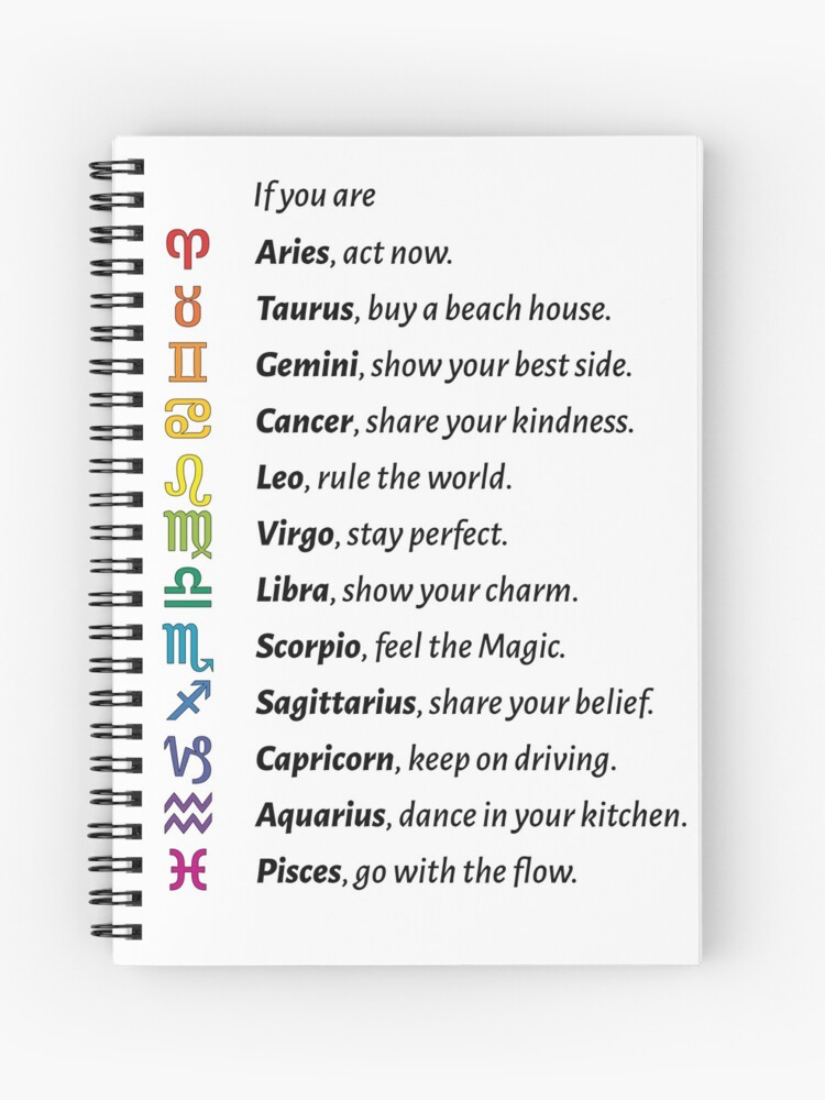 All 12 Zodiac Signs With Individual Sayings Spiral Notebook By Peter2art Redbubble