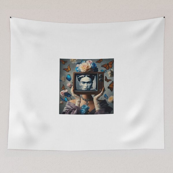Item preview, Human head Vintage TV with flowers and butterflies flying designed and sold by AiPoliviosArt.