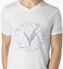 Easter cake, willow branches, bell, bowl, egg. Men's V-Neck T-Shirt