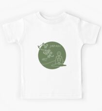 Branch of cherry blossoms and asian woman. Kids Tee