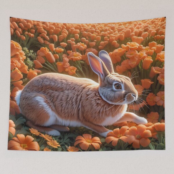 Item preview, Wild hare among flowers designed and sold by M-Y-A-R-T-.