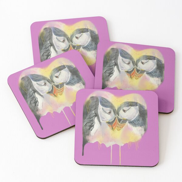Item preview, Watercolor drip painting of Atlantic Puffin birds designed and sold by altairaleon.
