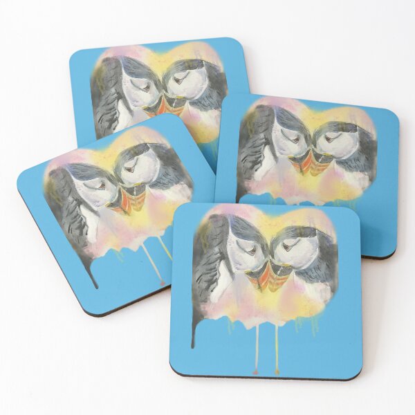 Item preview, Watercolor drip painting of Atlantic Puffin birds designed and sold by altairaleon.