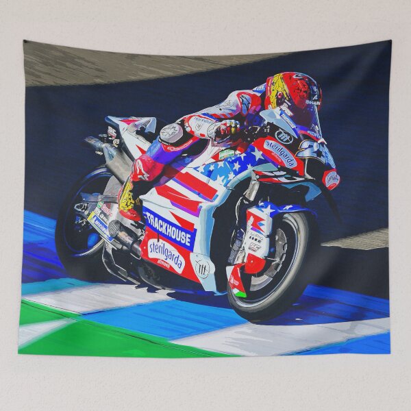Item preview, Raúl Fernández on his 2024 MotoGP motorcycle coming out of a corner watercolor designed and sold by Rodissimus1984.