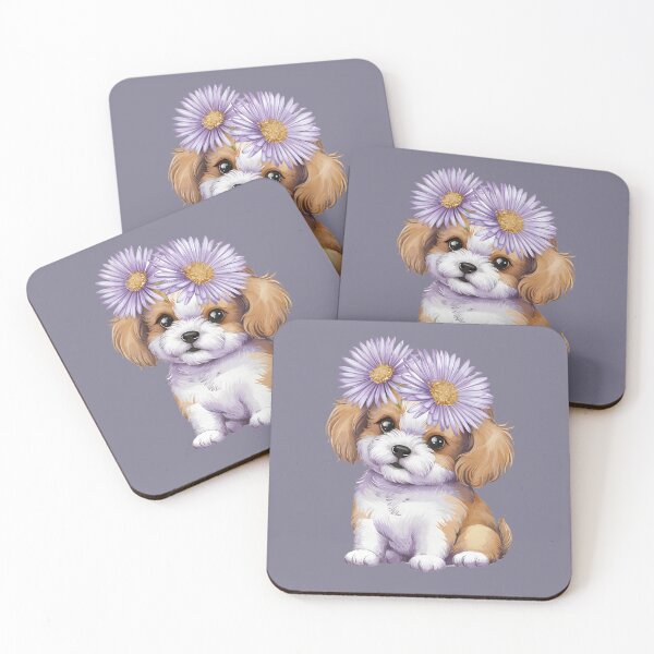 Item preview, Cavachon Puppy with Purple Asters designed and sold by Delusion Tees.