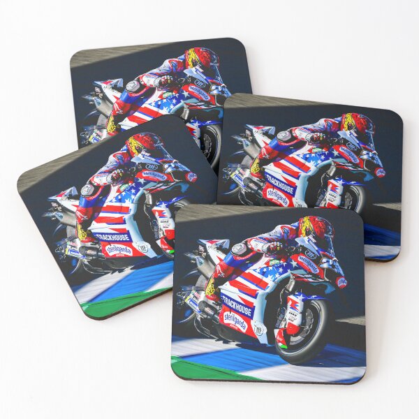Item preview, Raúl Fernández on his 2024 MotoGP motorcycle coming out of a corner abstract designed and sold by Rodissimus1984.