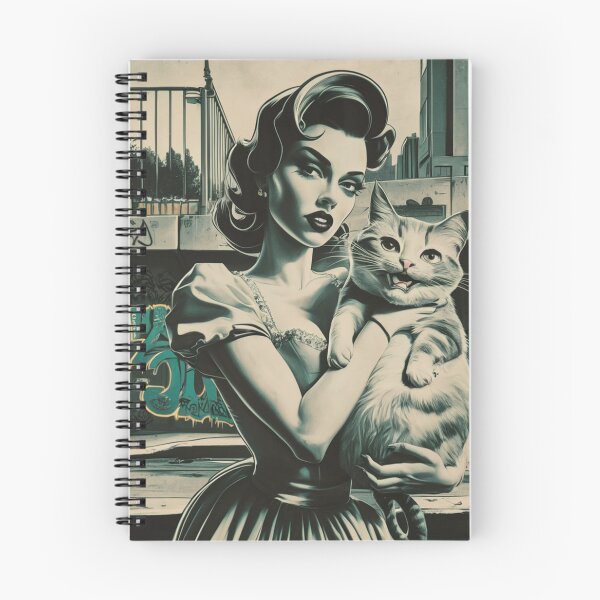 Item preview, Pinup girl and chubby cat, urban backdrop. designed and sold by Meandmyshop.