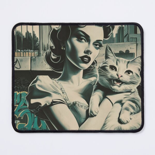 Item preview, Pinup girl and chubby cat, urban backdrop. designed and sold by Meandmyshop.