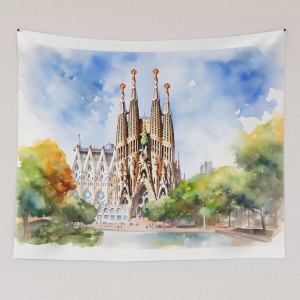 Item preview, Barcelona Sagrada Familia watercolor painting, Barcellona monument, Spain travel, Spanish city, Barcelona souvenir designed and sold by SpettacolArte.