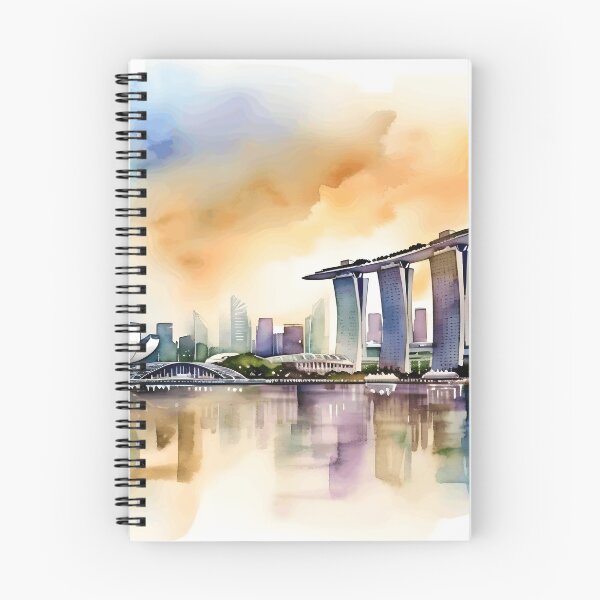 Aperçu de l'œuvre Singapour, Marina Bay, aquarelle, paysage urbain, art de Singapour, souvenir de Marina Bay de Singapour créée et vendue par SpettacolArte.