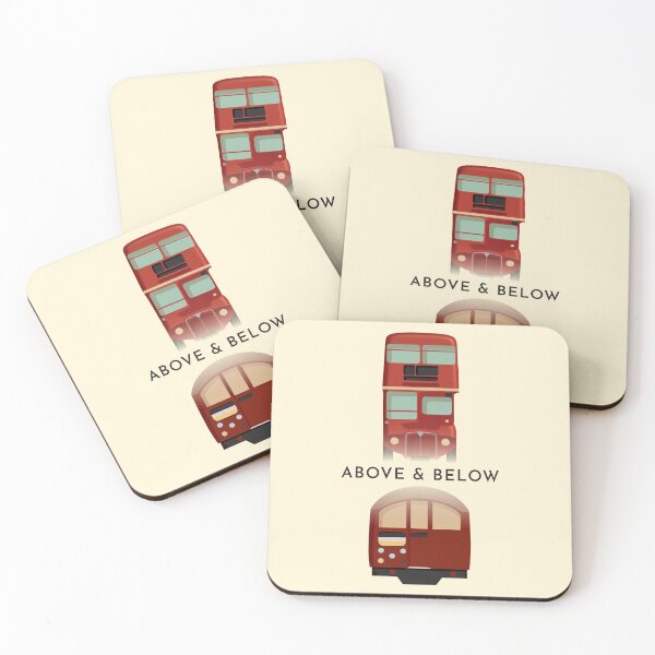 Item preview,  Above and Below, Old Vintage London Tube Train Underground Train Red Routemaster Bus Minimal designed and sold by KarenBakerArt.