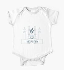 Gas processing plant.Gas burner with flame. One Piece - Short Sleeve