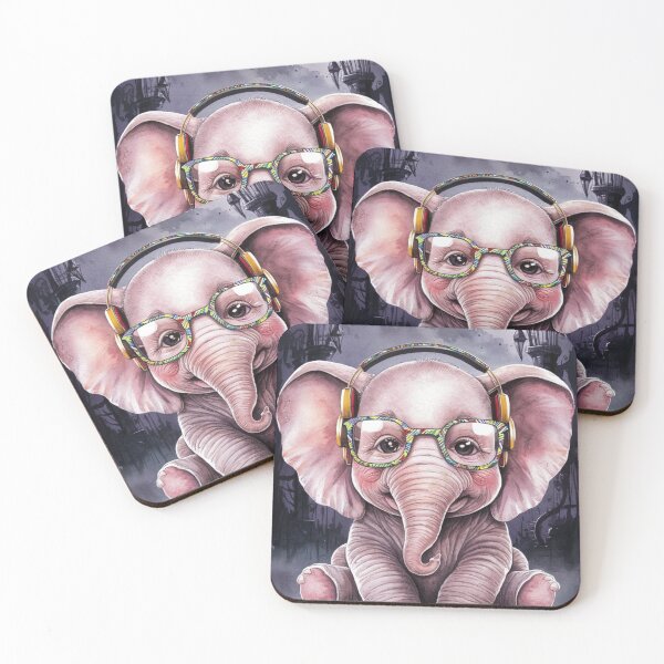 Item preview, Elephant Portrait. cute elephant, elephant baby, small elephant, elephant wearing glasses, wearing headphones designed and sold by ElephantVibes.