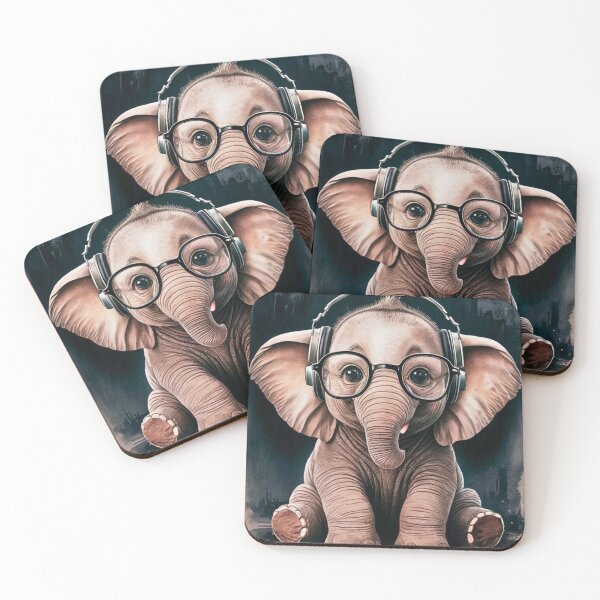 Item preview, Elephant Portrait. cute elephant, elephant baby, small elephant, elephant wearing glasses, wearing headphones designed and sold by ElephantVibes.