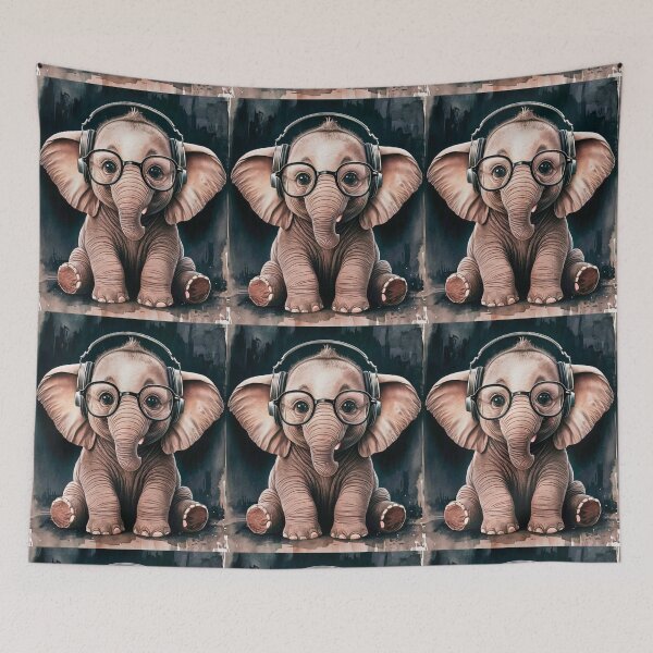 Item preview, Elephant Portrait. cute elephant, elephant baby, small elephant, elephant wearing glasses, wearing headphones designed and sold by ElephantVibes.