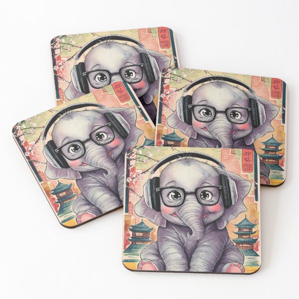 Item preview, Elephant Portrait. cute elephant, elephant baby, small elephant, elephant wearing glasses, wearing headphones designed and sold by ElephantVibes.