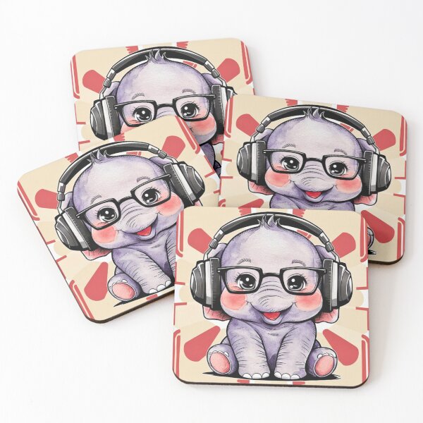 Item preview, Elephant Portrait. cute elephant, elephant baby, small elephant, elephant wearing glasses, wearing headphones designed and sold by ElephantVibes.