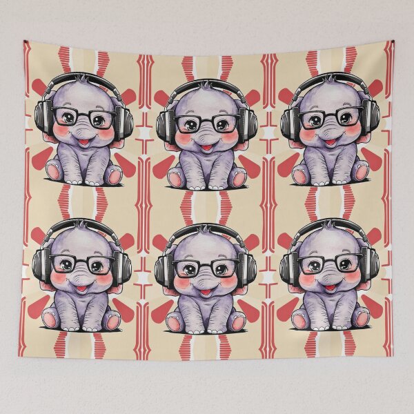 Item preview, Elephant Portrait. cute elephant, elephant baby, small elephant, elephant wearing glasses, wearing headphones designed and sold by ElephantVibes.