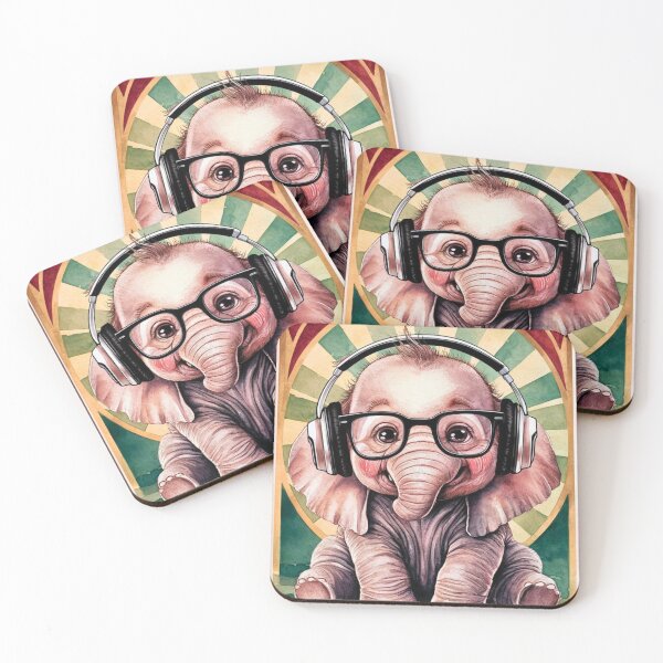 Item preview, Elephant Portrait. cute elephant, elephant baby, small elephant, elephant wearing glasses, wearing headphones designed and sold by ElephantVibes.