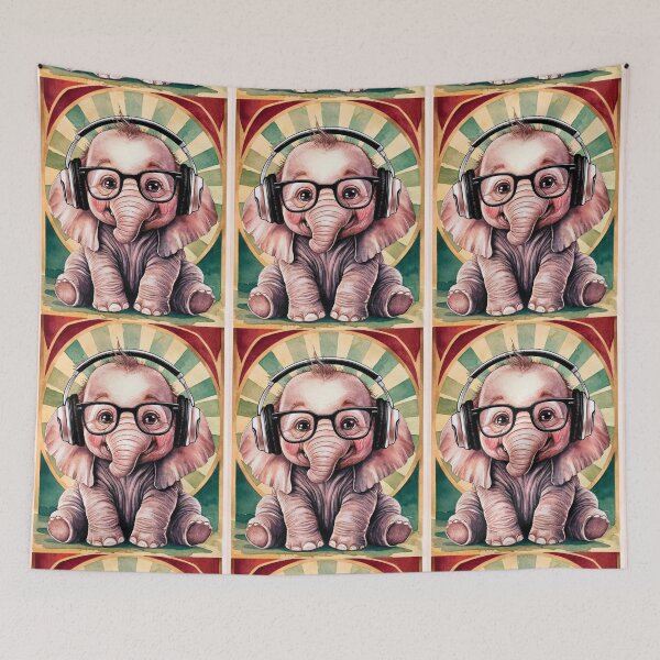 Item preview, Elephant Portrait. cute elephant, elephant baby, small elephant, elephant wearing glasses, wearing headphones designed and sold by ElephantVibes.