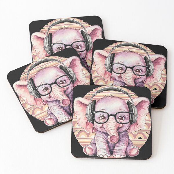 Item preview, Elephant Portrait. cute elephant, elephant baby, small elephant, elephant wearing glasses, wearing headphones designed and sold by ElephantVibes.