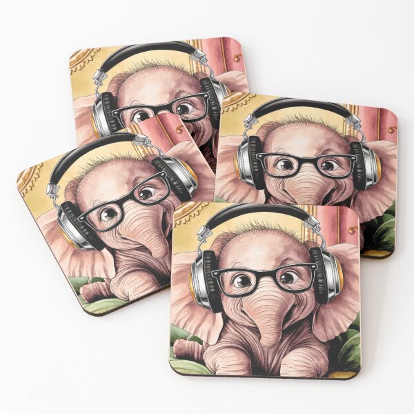 Item preview, Elephant Portrait. cute elephant, elephant baby, small elephant, elephant wearing glasses, wearing headphones designed and sold by ElephantVibes.