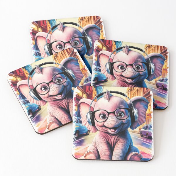 Item preview, Elephant Portrait. cute elephant, elephant baby, small elephant, elephant wearing glasses, wearing headphones designed and sold by ElephantVibes.