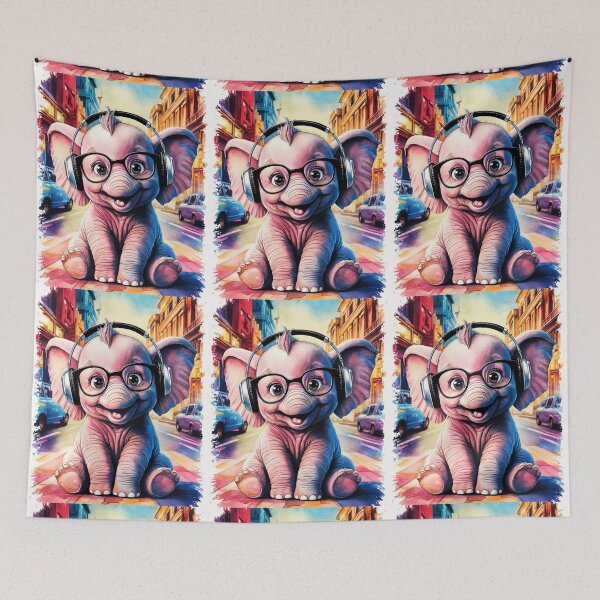 Item preview, Elephant Portrait. cute elephant, elephant baby, small elephant, elephant wearing glasses, wearing headphones designed and sold by ElephantVibes.
