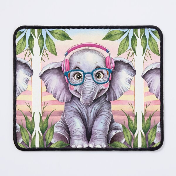 Item preview, Elephant Portrait. cute elephant, elephant baby, small elephant, elephant wearing glasses, wearing headphones designed and sold by ElephantVibes.