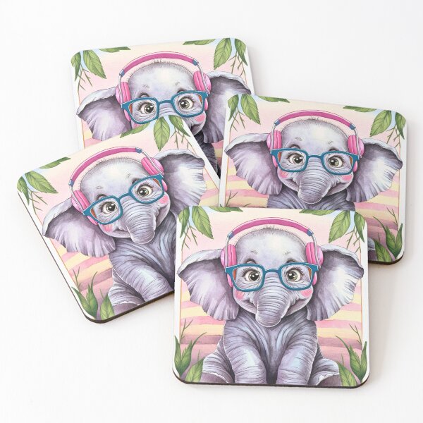 Item preview, Elephant Portrait. cute elephant, elephant baby, small elephant, elephant wearing glasses, wearing headphones designed and sold by ElephantVibes.