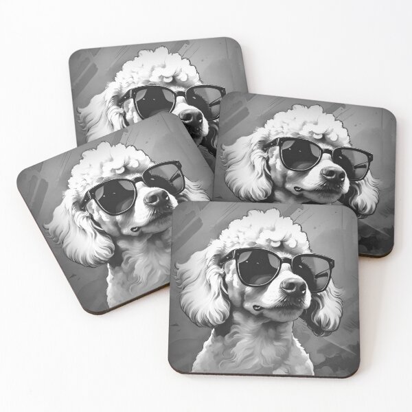 Item preview, Poddle dog with sunglasses (Black & White) designed and sold by thesnakeater.