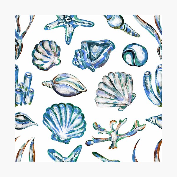 Item preview, Blue And White Acrylic Sea Shells Trendy Pattern designed and sold by DEC02.