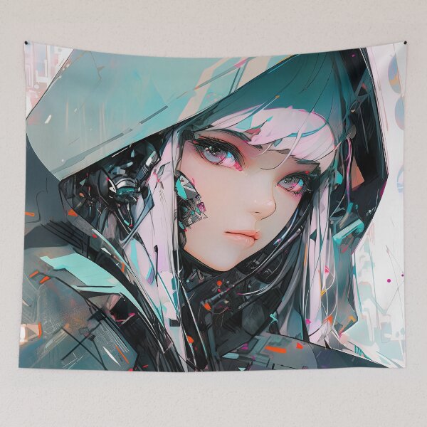 Item preview, Futuristic Neon Cyber Anime Girl designed and sold by bubblegoth.