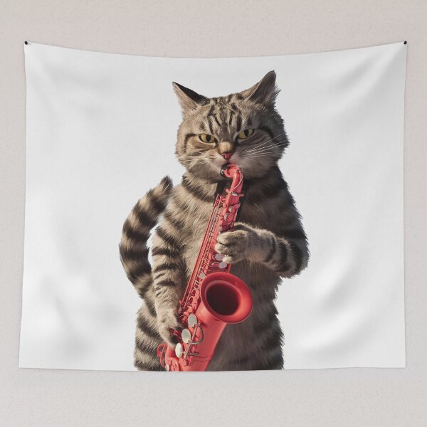 Item preview, Cat playing saxopone designed and sold by Tajdi.