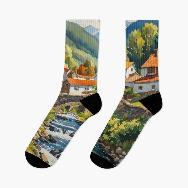 Item preview, Village Painting - Beautiful Country House With Small River, Bridge and Flowers Garden With Mountains View - Museum Epic Impressionist Painting designed and sold by MyArt23.