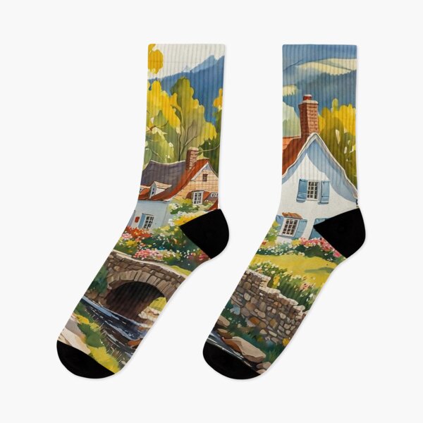 Item preview, Village Painting - Beautiful Country House With Small River, Bridge and Flowers Garden With Mountains View - Museum Epic Impressionist Painting designed and sold by MyArt23.