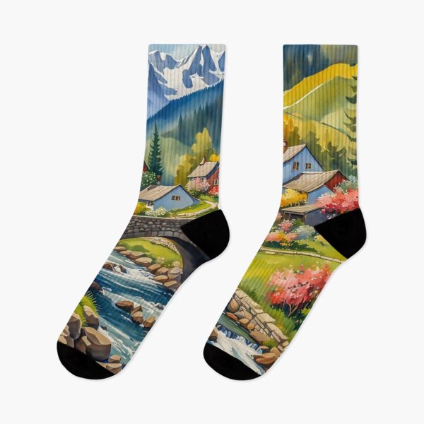 Item preview, Village Painting - Beautiful Country House With Small River, Bridge and Flowers Garden With Mountains View - Museum Epic Impressionist Painting designed and sold by MyArt23.