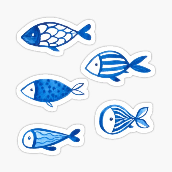 Item preview, Blue gouache fishes designed and sold by kostolom3000.