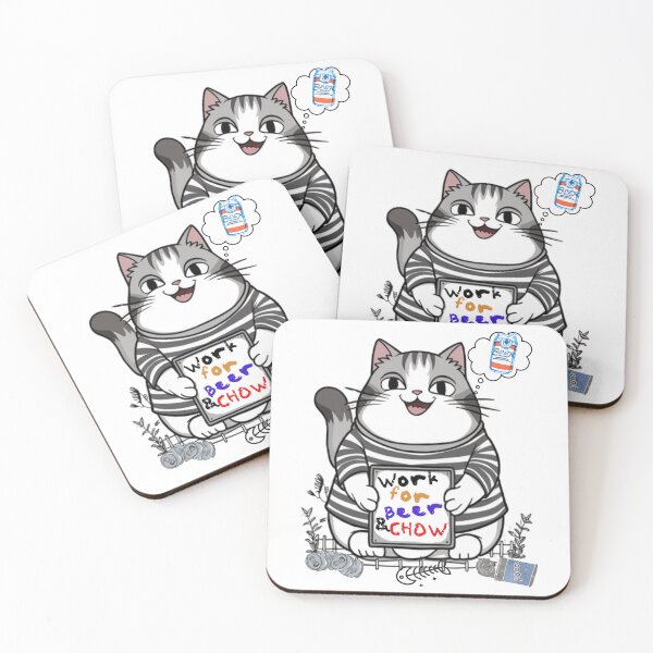 Item preview, Funny Fat Cat, work for beer and chow designed and sold by KreativKulture.
