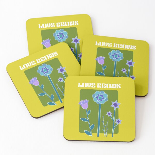 Item preview, Love grows vintage look hippie flower power poster type design green/yellow/blue variation designed and sold by StudyPuff.