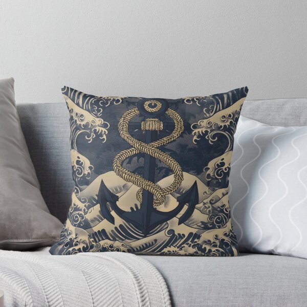 Item preview, Anchor and Rope with Waves Navy Marine Japanese Gold and Blue designed and sold by Daniel  Vargas.