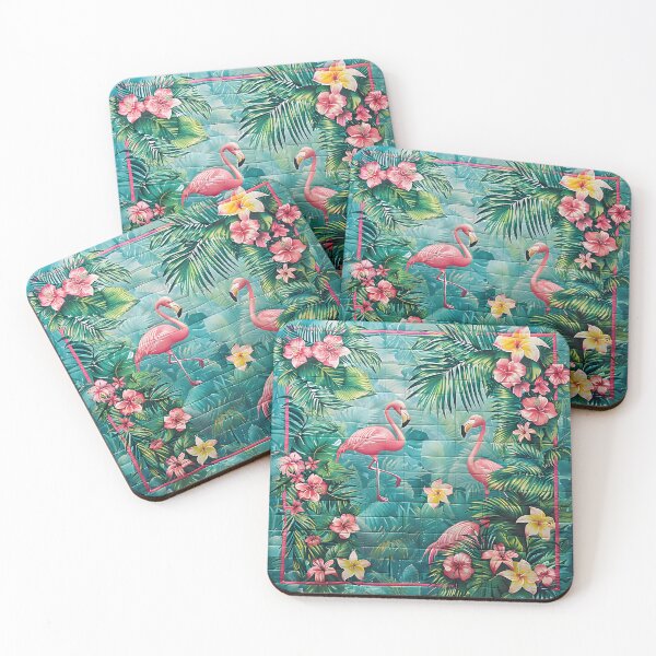 Item preview, estampado de flores de flamenco de técnica mixta tropical designed and sold by dcrc.