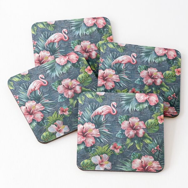 Item preview, estampado de flores de flamenco de técnica mixta tropical designed and sold by dcrc.
