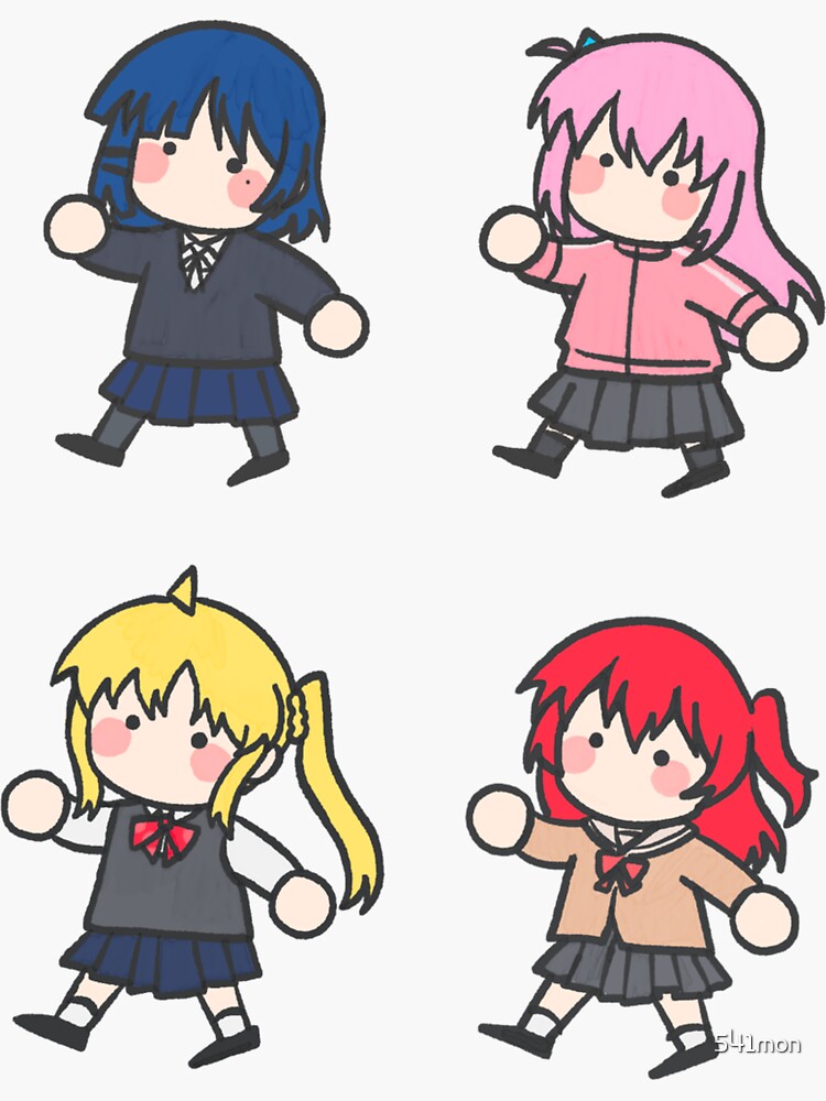 Aperçu 3 sur 3. Sticker avec l'œuvre Chibis idiots du groupe Kessoku créée et vendue par 541mon.