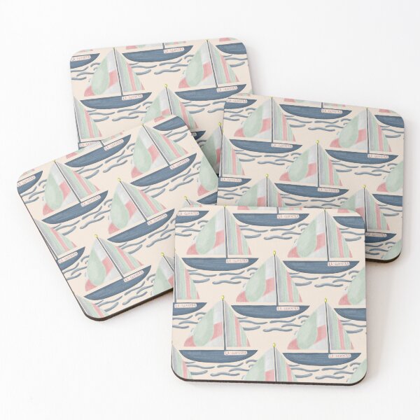 Item preview, Painterly Boat sailing in the ocean on a light beige background designed and sold by JasmineGDesigns.