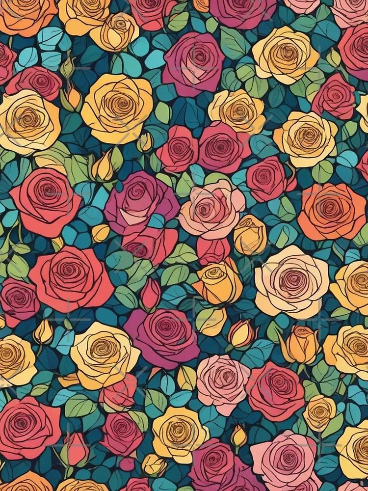 Thumbnail 3 of 3, Scarf, Abstract Colorful Roses Pattern designed and sold by calibrit.