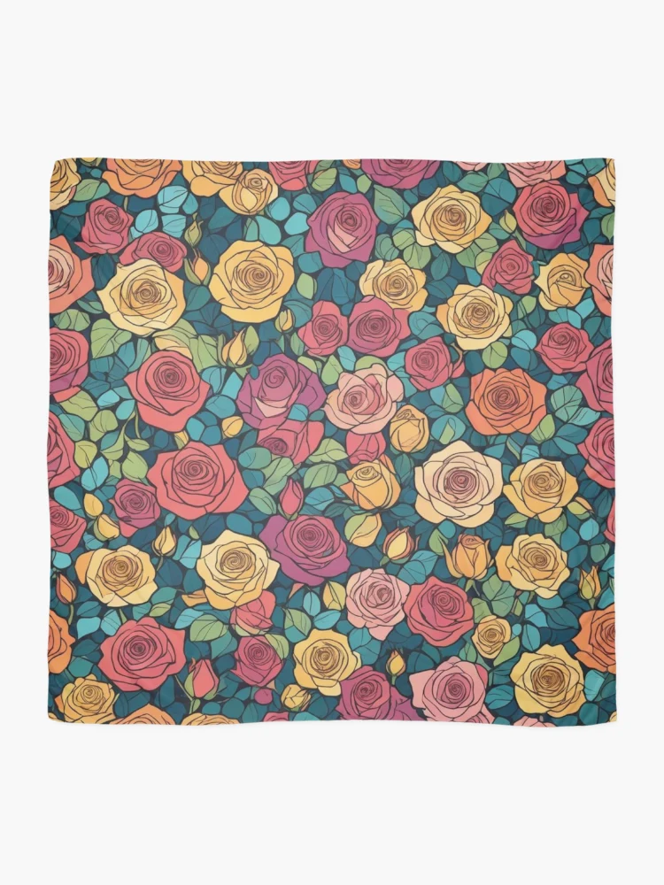 Thumbnail 2 of 3, Scarf, Abstract Colorful Roses Pattern designed and sold by calibrit.