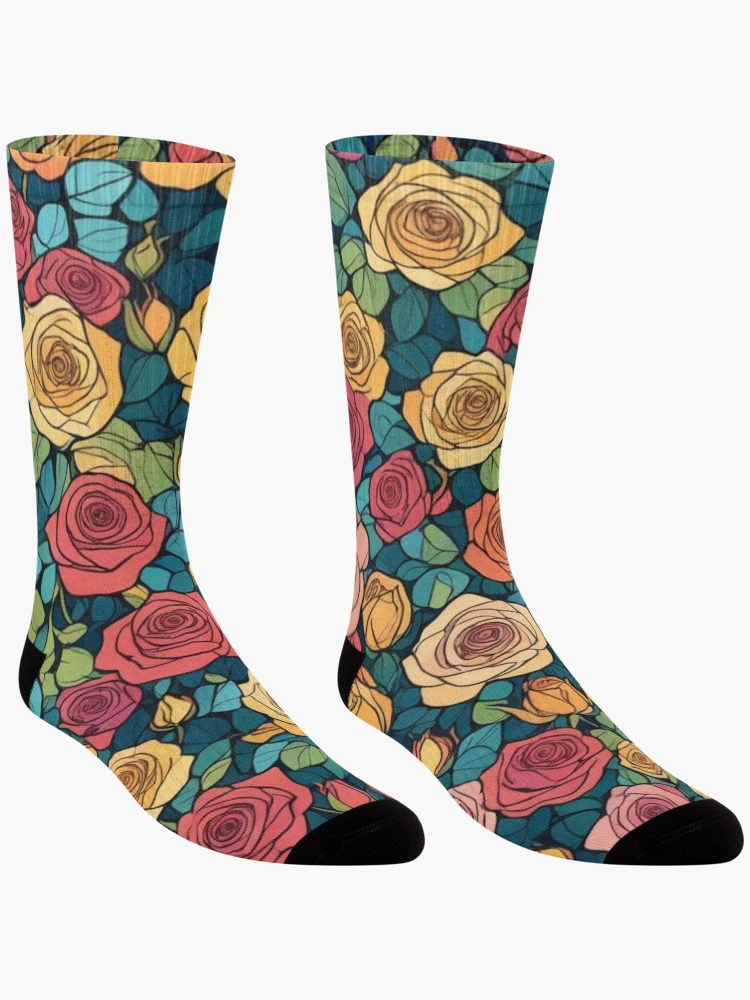 Thumbnail 3 of 5, Socks, Abstract Colorful Roses Pattern designed and sold by calibrit.